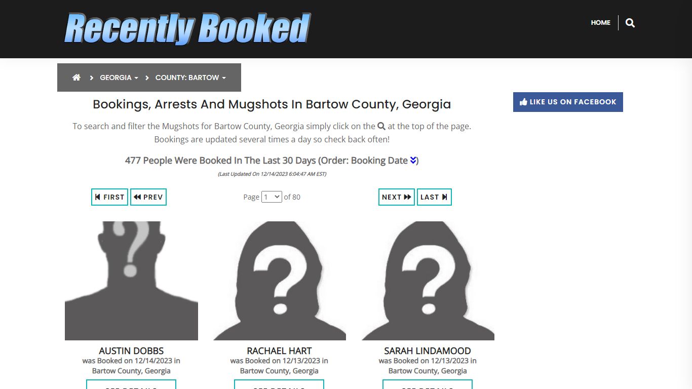 Recent bookings, Arrests, Mugshots in Bartow County, Georgia